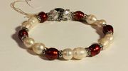 Red and White Fresh Water Pearl Stretch Bracelet
