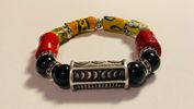 Black Onyx, Red Bamboo, and African Krobo Bead Stretch Bracelet