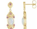 14K Yellow Natural Ethiopian Opal & Natural Pink Sapphire Vintage-Inspired Earrings