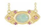 14K Yellow Natural Ethiopian Opal & Natural Pink Sapphire Vintage-Inspired 18" Necklace