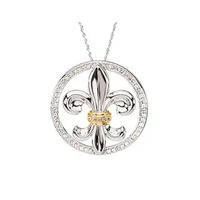 Sterling Silver & 14K Yellow Cubic Zirconia Fleur-de-lis 18" Necklace