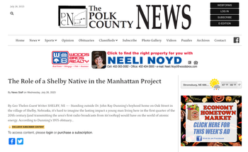 Polk County Nebraska News Shelby Native John R Dunning Manhattan Project by Geo Thelen
