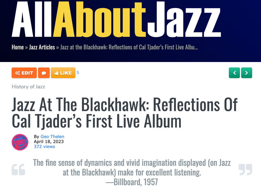 Music History Author George Thelen Cal Tjader Jazz at the Blackhawk