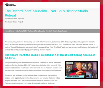 The Music Origins Project - Record Plant article Author George Thelen Creative
