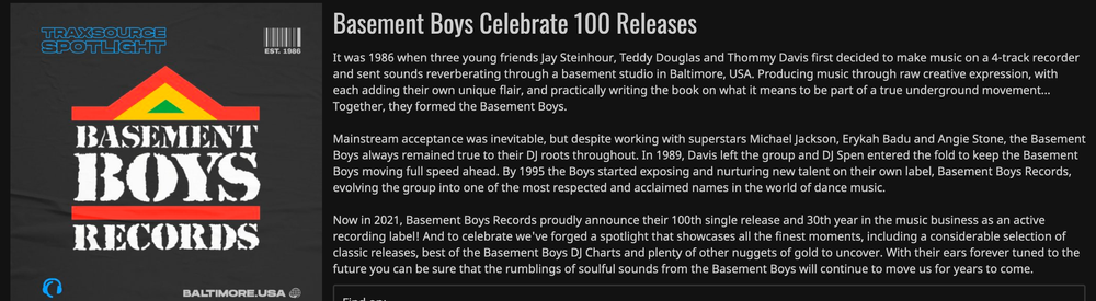 THIS IS LINK TO THE TRAXSOURCE SPOTLIGHT ON BASEMENT BOYS RECORDS