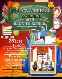 Luckys Communications Back to school Book Bag give away powered by Black Den Movement