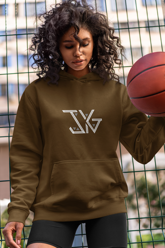 woman with a basketball wearing a JYG , junkyard groove Unisex hoodie