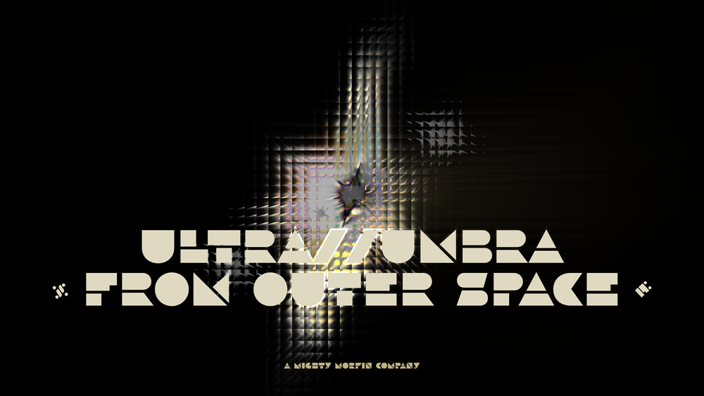Visual Logo design featuring this text: Ultra Umbra from outer space. A mighty Morfin company. 