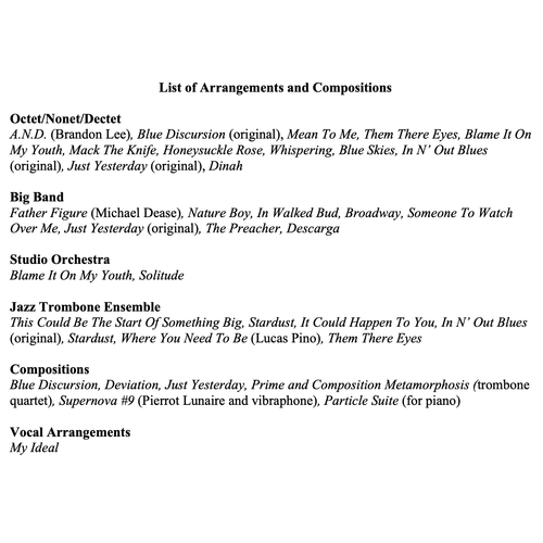 LIST OF ARRANGEMENTS AND COMPOSITIONS