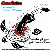 Rellik performing at the screening of Canadiation: Impacts of the Doctrine of Discovery 