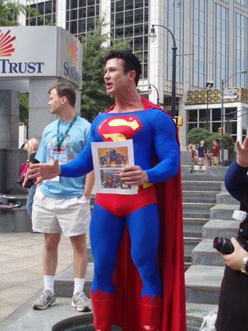 Superman addresses the people of Metropolis
