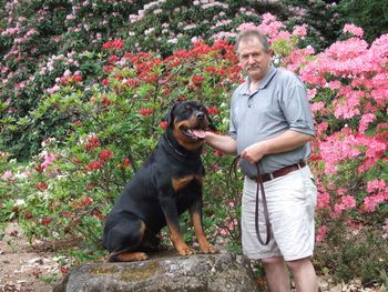 Rogue and John in front of one of the gardens.
