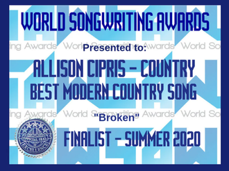 Allison recognized by World Songwriting Awards for "Broken"