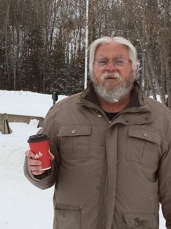 R.C. Burns warming up with his Tim Horton's coffee.
