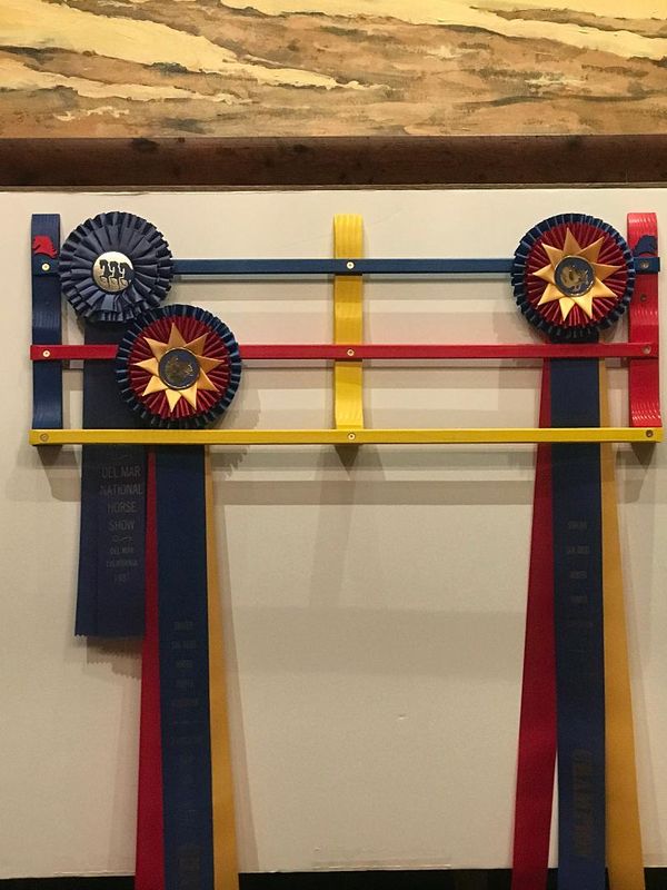 We have something new for the “less traditional” equestrian this holiday season.  We call it The CHAMP RACK!  This is a 32” rack for your championship ribbons & all your blues, reds & yellows.  Makes a great gift with “Flair!”  We have added decorative wood horse heads just for fun! 