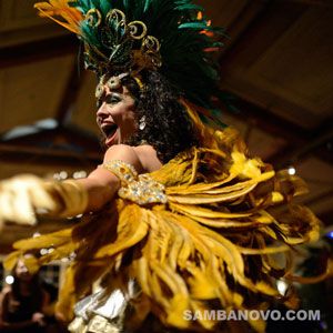 Brazilian samba dancers at party giving a live performance