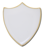 x3 Plain White Enamelled Shield Badges 32mm x 28mm + Free 35 Stickers + Free Delivery