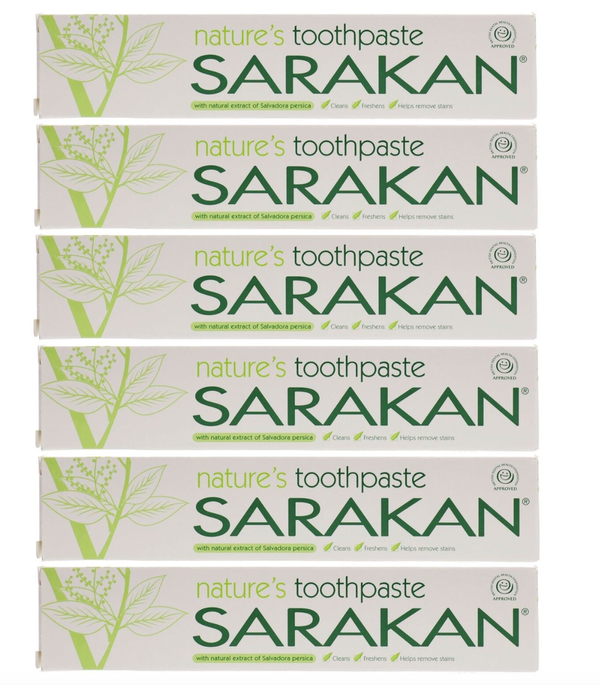 Sarakan Toothpaste - 50ml (Pack of 6) -  VEGAN TOOTHPASTE - FLUORIDE FREE - SUITABLE FOR ADULTS AND CHILDREN