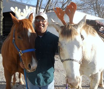 Reindeer Man at the ranch - horsing...uh...reindeering around....
