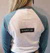 Unisex denim blue and white 3/4 length baseball shirt