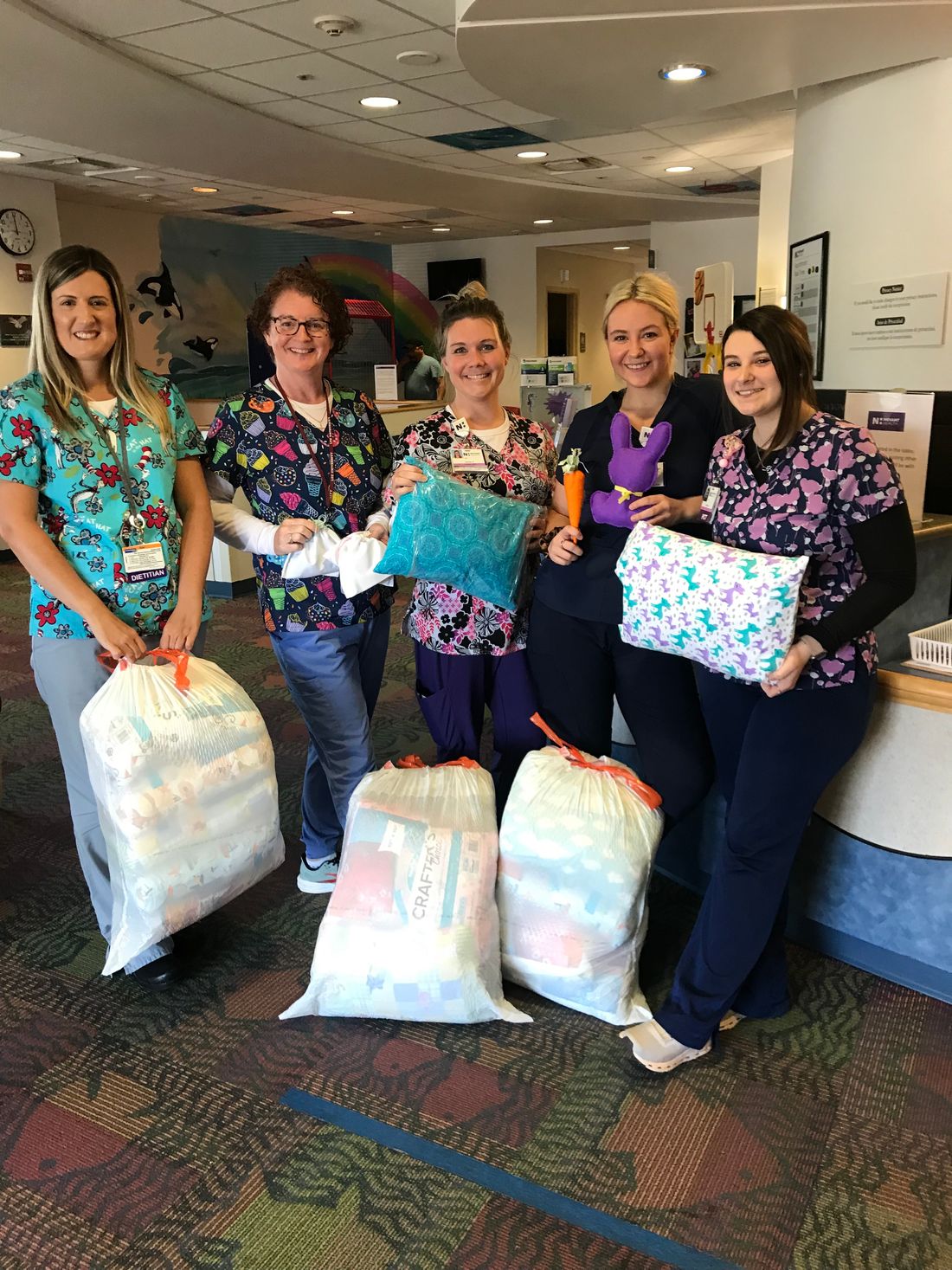 Beautiful hand sewn pillows made and donated by the Cape Fear Sewing Guild in Wilmington, NC, were given to the local hospital.
