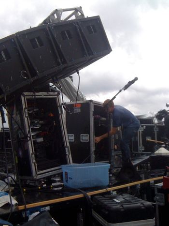 This is the spot I was in when the storm hit, and the Frampton rack miraculously held up the speaker stack.
