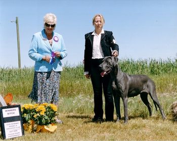 Quicksilver El Loco Blu Angel Winners Bitch 12-18 month class Owner Handled 2 pts July 15, 2006 Judge - Susan Shrigley Evelyn Kenny Kennel & Obedience Club Calgary, Alberta
