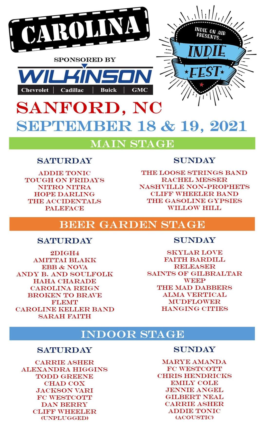 Carolina Indie Fest @ Hugger Mugger - Sep 18, 2021, 7:00PM