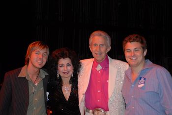 Justin, Carol Lee of the Carol Lee Singers, Porter Wagoner, and Hunter Kelly of ABC TV
