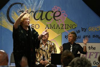 Lulu Roman and Justin signing Dottie Rambo's great song "I Will Glory In The Cross"
