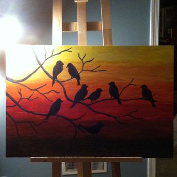Sunset Birds on Branches
