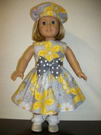 Yellow & Grey flowered Dress w/Hat