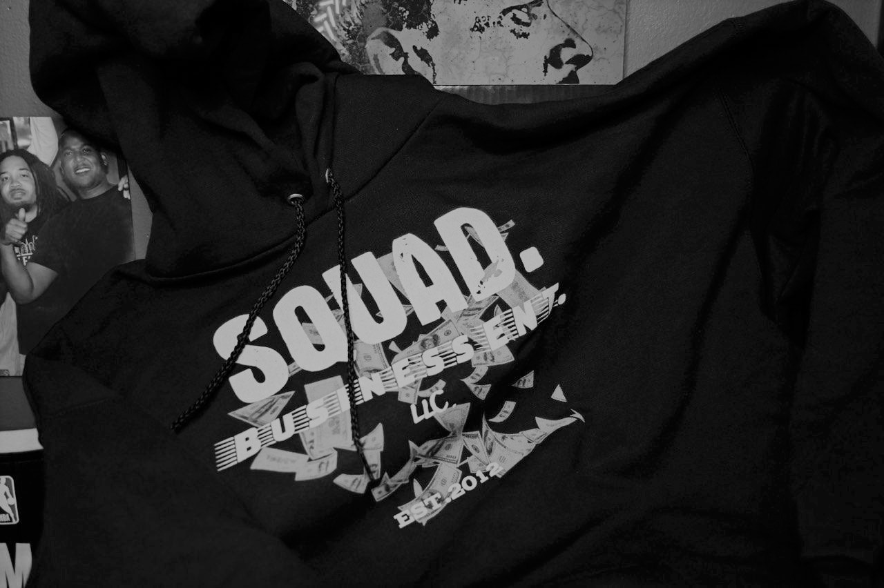 Black squad hoodie white hot sale