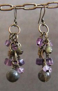 E16 - Labradorite Amethyst and Rainbow Fluorite Cluster Earrings