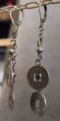 E18 - Double Chinese Coin Dangle Earrings