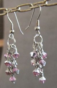 E15 - Pink Crystal Cluster Dangle Earrings