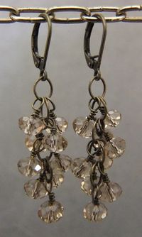 E23 - Champagne Crystal Cluster Dangle Earrings
