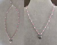 CH1 - Pink Necklace with Pewter Heart Pendant