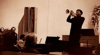The New York memorial was at St. Peter's Church, and many musicians came to pay their respects. Here Billy Taylor and I are playing Ellington's "Warm Valley," Art's signature ballad. I was honored to play one of Art's flugelhorns, a silver plated Benge with French Besson valves.
