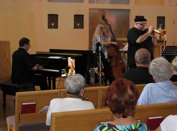 (L-R) Ken French, Ruth Davies, Dmitri Matheny Jazz at Peace, Danville CA June 2, 2013
