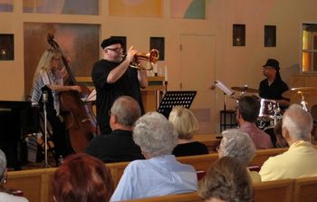 (L-R) Ruth Davies, Dmitri Matheny, Deszon X. Claiborne Jazz at Peace, Danville CA June 2, 2013
