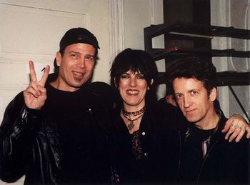 Hombre, Lucinda, and Willie Nile backstage in Connecticut after playing a show on the Carwheels On A Gravel Road tour
