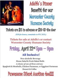 Adolfo's Dinner and Auction to Benefit Worcester County Humane Society