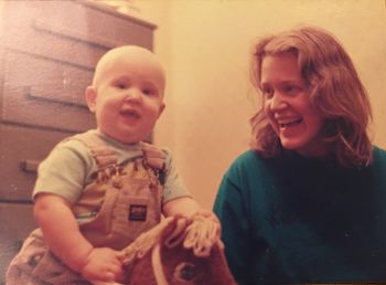 I'm a joyful new mom with our darling Julia in Berkeley 1985
