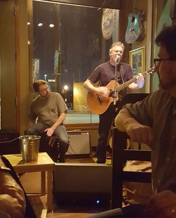 John playing cajon at Picasso's with Jeff Officer, 2017
