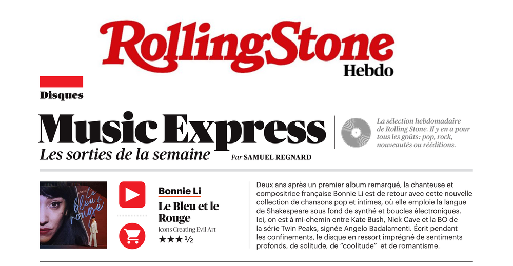 Bonnie Li, Rolling Stone, Le Bleu du Rouge, album review, chronique d'album, bonnie li in the press, bonnie li media