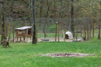 This is an inexpensive portable 32x32 pen with double wire panel entry. This pen is difficult for most Wolfdogs to get out of, however it is NOT a fortress. To make it sturdier is simply a matter of lumber.
