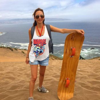 Surfing sand dunes, Con Con, Chile
