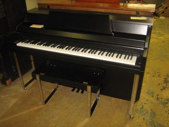 Kimball Spinet after refinishing, chrome polished, action lubricated, This has a new leather seat as well just not pictured.
