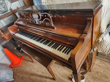1958 Sohmer console, rare tricolor cabinet, matching bench, ivory keys, an expensive piano new. Bargain priced 700.00 pre-tuned, delivered, ground floor within 50 miles of Nashville 37206.
